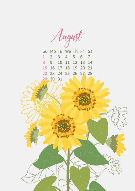 Flower Calendar 2021 with bouquets of flowers - Vektör, Görsel