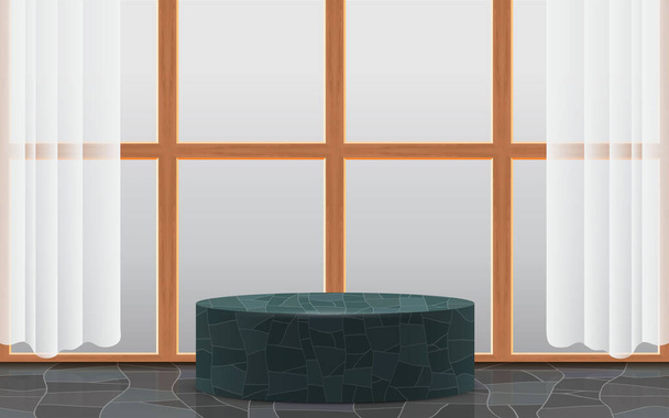 podium en marbre avec fenêtres en bois dans la chambre blanche - Vecteur, image