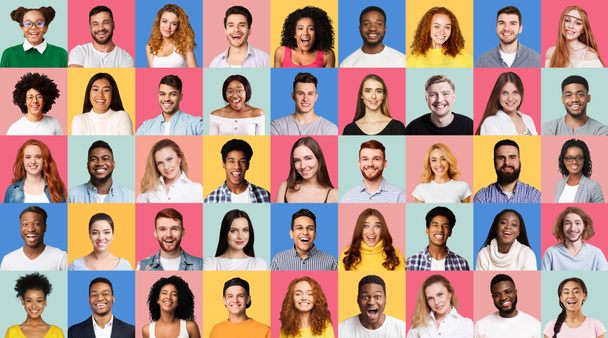 Collage Of Positive Millennial People Portrety na tle studia - Zdjęcie, obraz