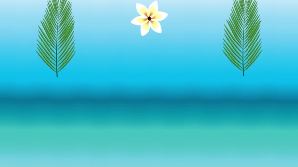 hallo zomer vakantie poster met tropische bloemen en bladeren achtergrond - Video