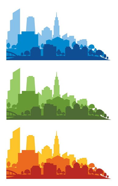 Multicolored megapolis silhouettes, isolated on white. Vector illustration set - Vector, Image