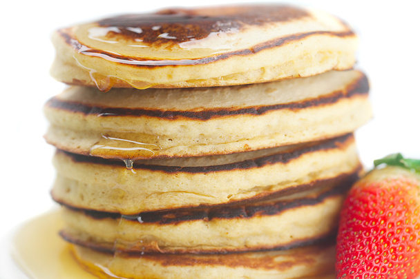 Pancakes, honey and strawberry isolated on white - Фото, зображення