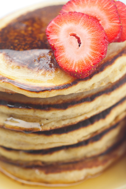 Pancakes, honey and strawberry isolated on white - Фото, зображення