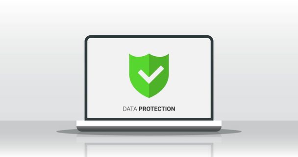 Laptop Computer With Antivirus Software Over Gray Background, Vector - Vector, Image