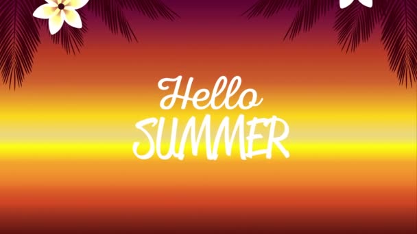 hello summer holiday poster with tropical flowers and leafs background - Footage, Video