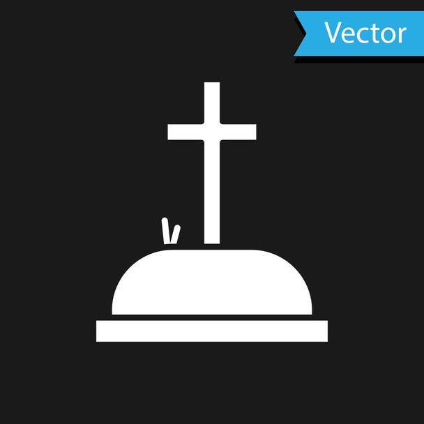 Tombeau blanc avec icône en croix isolé sur fond noir. Icône de tombe. Illustration vectorielle. - Vecteur, image