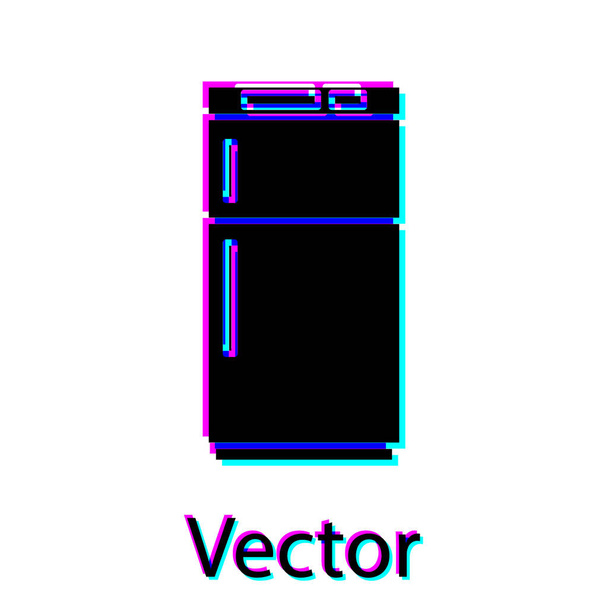 Icono del refrigerador negro aislado sobre fondo blanco. Refrigerador congelador refrigerador. Tecnología y electrodomésticos. Ilustración vectorial. - Vector, imagen