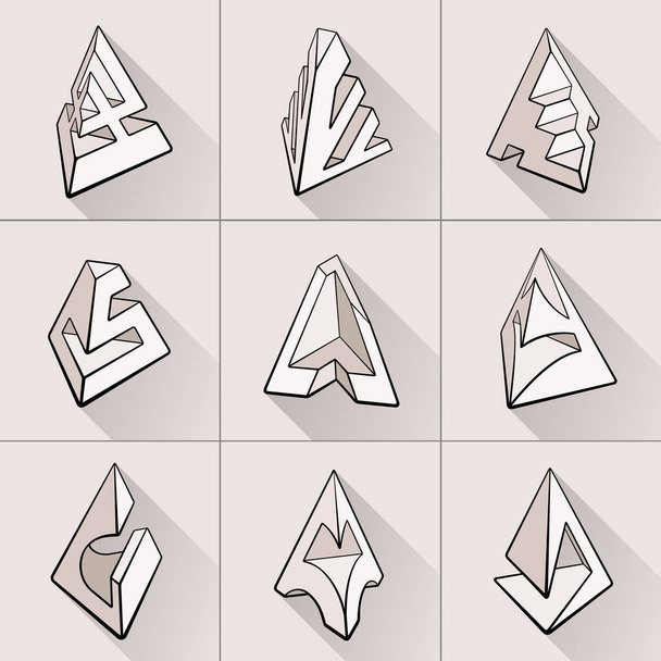Állítsa be a 3D geometriai formák piramis tervek - Vektor, kép