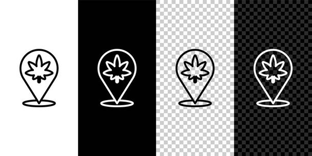 Siyah ve beyaz arkaplanda izole edilmiş çizgi haritası ve marihuana veya kenevir yaprağı ikonu. Kenevir sembolü. Vektör İllüstrasyonu. - Vektör, Görsel