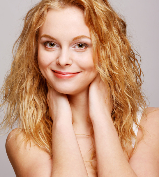 Glamour portrait of beautiful curly blonde girl - 写真・画像