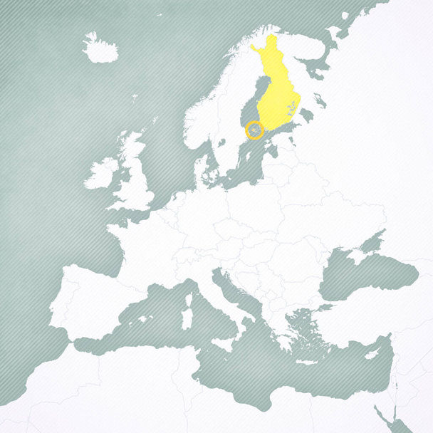 Islas Aland con Finlandia en el mapa de Europa con un fondo vintage suavemente rayado
.  - Foto, imagen