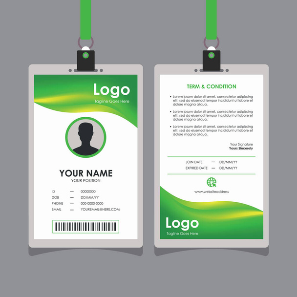 Abstract Fresh Green Yellow Wavy Id Card Design, Professional Identity Card Template Vector for Employee and others
 - Вектор,изображение
