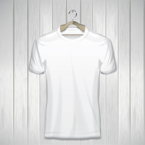 blank white t-shirt template on wooden background - Vektor, obrázek