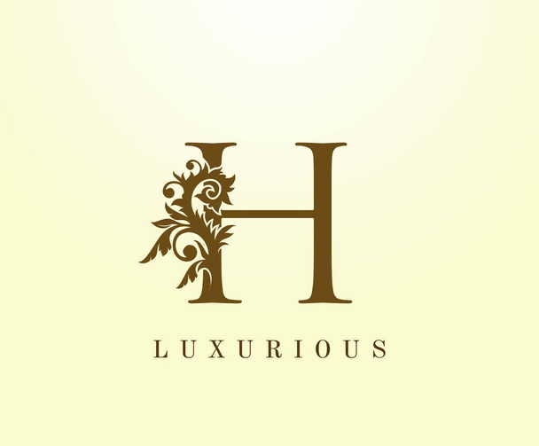 H Letter Classic Logo. Vintage Brown Briefmarke für Buchgestaltung, Jätkarte, Etikett, Visitenkarte, Restaurant, Boutique, Hotel.  - Vektor, Bild