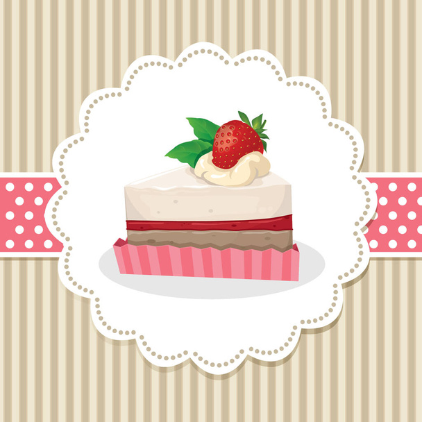vector illustration of a cake with a strawberry - Διάνυσμα, εικόνα