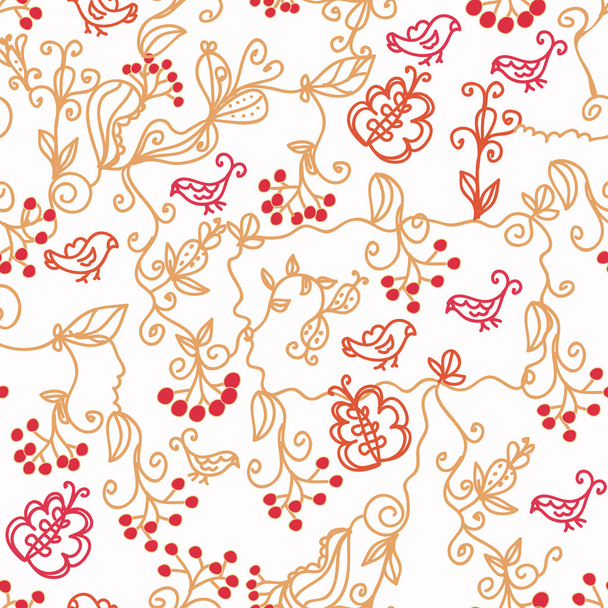 Floral seamless pattern with birds, branches - Διάνυσμα, εικόνα