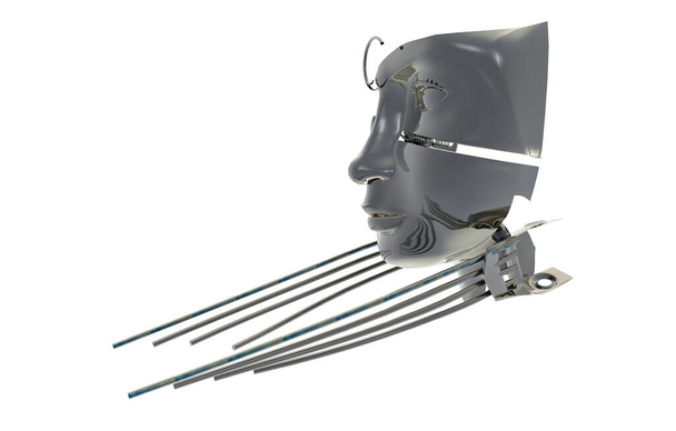 cara plateada de una mujer robot con implantes
 - Foto, imagen