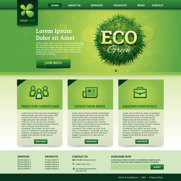 green website template design with editable page layout - Vector, imagen
