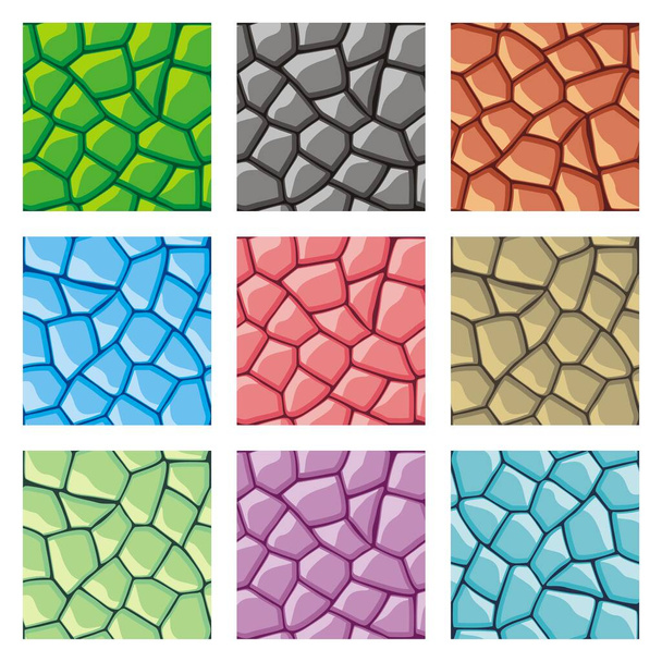colección de piedras textura patrón sin costuras en varios colores, en el estilo de vectores de dibujos animados
 - Vector, imagen