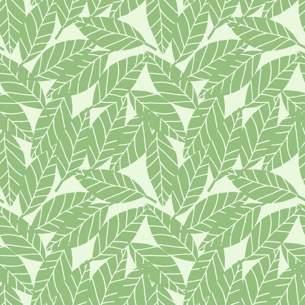 Random seamless pattern with green leafs on white background. Botanic backdrop. Decorative design for wrapping paper, wallpaper, textile print and fabric. - Вектор, зображення
