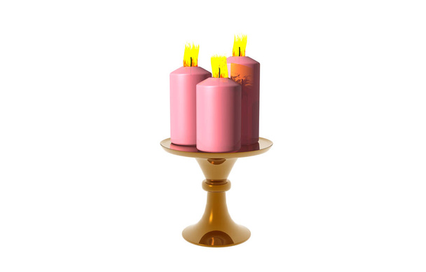 goldener Leuchter mit rosa Kerzen - Foto, Bild