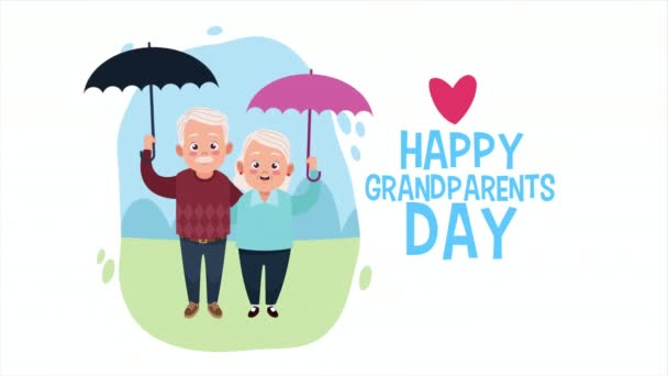 ευχάριστος παππούς και γιαγιά κάρτα ημέρας με τους παλιούς εραστές ζευγάρι στην κατασκήνωση - Πλάνα, βίντεο