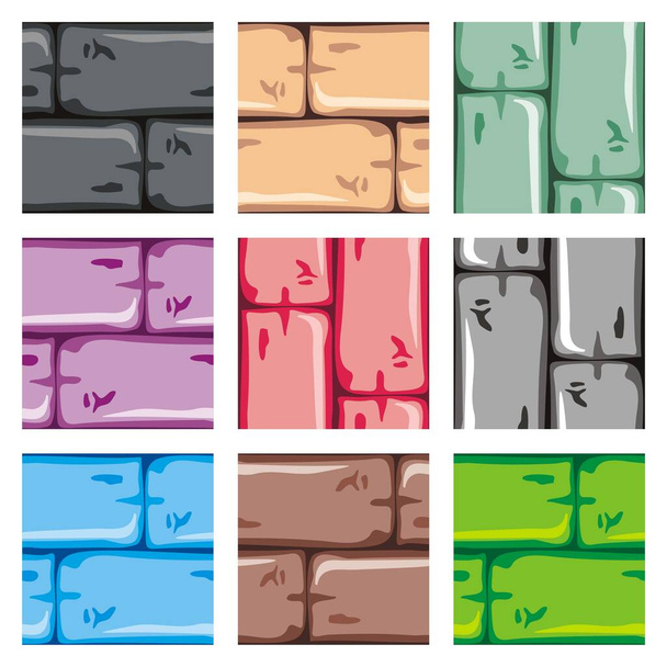 Sammlung von Steinen Textur nahtlose Muster in verschiedenen Farben, im Cartoon-Vektor-Stil - Vektor, Bild