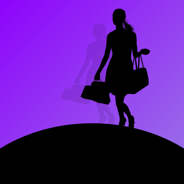 aktivní žena s nákupní tašky silueta vektor pozadí abs - Vektor, obrázek