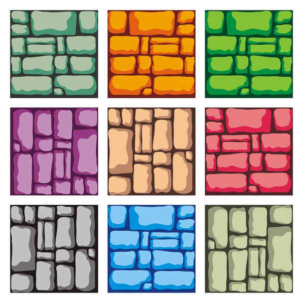 collectie van stenen textuur naadloos patroon in verschillende kleuren, in cartoon vector stijl - Vector, afbeelding