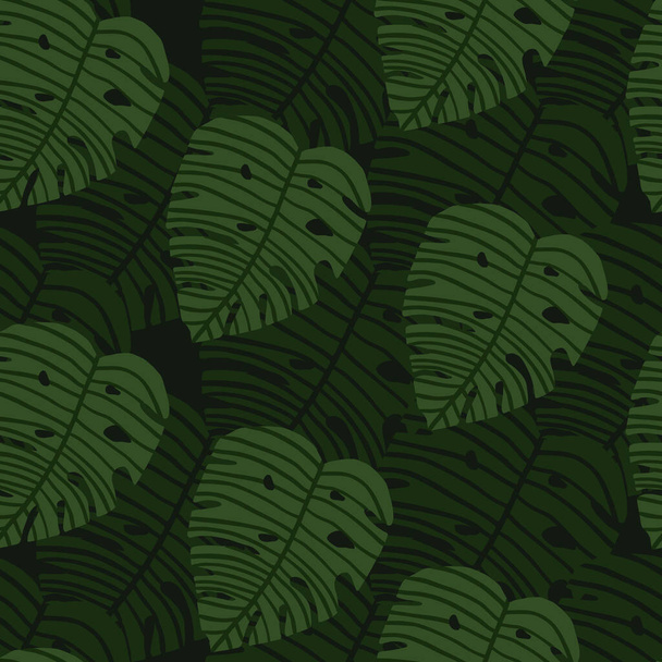 Geoetric zielony potwór pozostawia tapetę. Botaniczny bezszwowy wzór. Tło dekoracyjne do projektowania tkanin, nadruku tekstylnego, owijania, okładki. Ilustracja wektora. - Wektor, obraz
