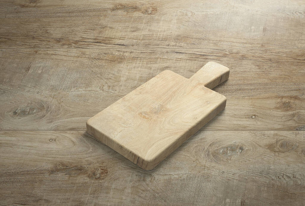 rustic wooden cutting board on table top as template -  3D Illustration - Fotografie, Obrázek