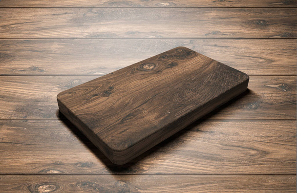 tabla de cortar de madera rústica en la mesa como plantilla - Ilustración 3D
 - Foto, imagen