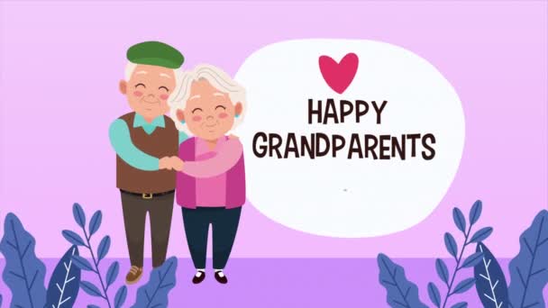 happy grandparents day card with old lovers couple - Footage, Video
