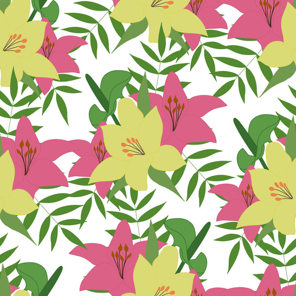 kolorowe wektor tropikalne kwiaty w bezszwowy wzór projektu - Wektor, obraz