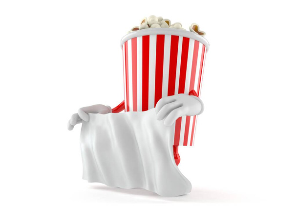 Popcorn character holding white sheet isolated on white background. 3d illustration - Photo, Image