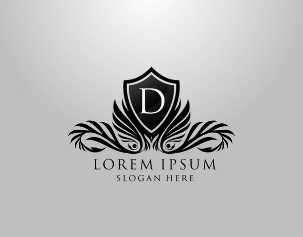 Logotipo de letra D. Classic Inital D Royal Shield design for Royalty, Letter Stamp, Boutique, Lable, Hotel, Heráldico, Joyas, Fotografía
. - Vector, Imagen
