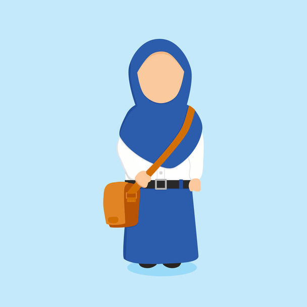 Γελοιογραφία μουσουλμανικό φοιτητικό χαρακτήρα, Διάνυσμα εικονογράφηση του γυμνασίου Κορίτσι, κατάλληλο για την έννοια της εκπαίδευσης και πίσω στο σχολείο - Διάνυσμα, εικόνα