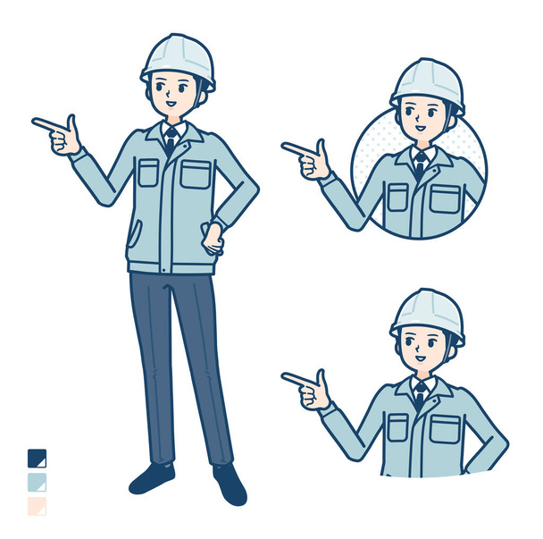 A Man wearing workwear with Explanation Pointing image - Vektor, Bild