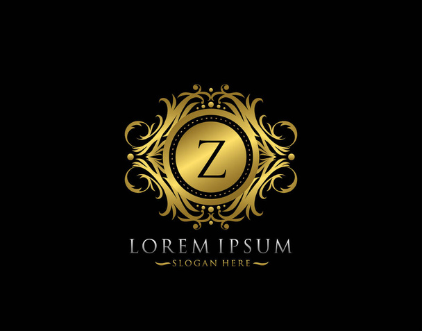 Royal Boutique Z Letter Logo. Elegantní zlatý kroužek odznak design pro butik, Dopis razítko, Svatební logo, Hotel, Heraldika, šperky. - Vektor, obrázek
