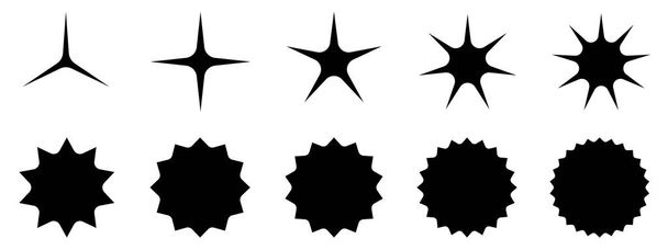 Set van zwarte sterren vorm pictogrammen vector en illustratie abstracte achtergrond textuur patroon teken symbool grafisch ontwerp collectie - Vector, afbeelding