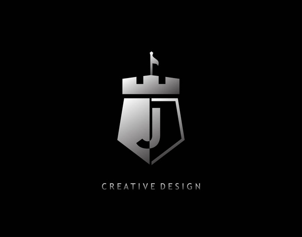 J Letter Silver Shield Icon. Negative Spave Elegant shield Shape Kingdom Logo Design. - Vector, Image