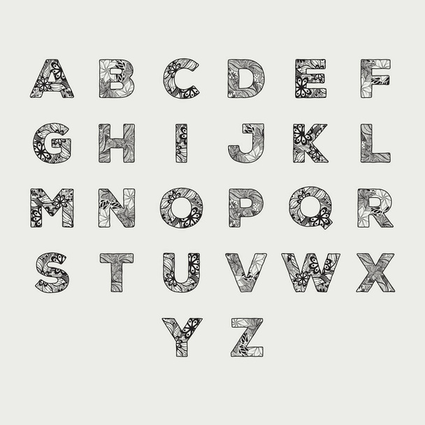 Alphabet set in decorative style, vector illustration - Vector, Image