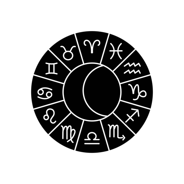 Зодиакальный круг с символами астрологии, стиль силуэта
 - Вектор,изображение