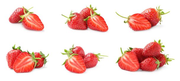 Set of delicious ripe strawberries on white background, banner design  - Foto, immagini