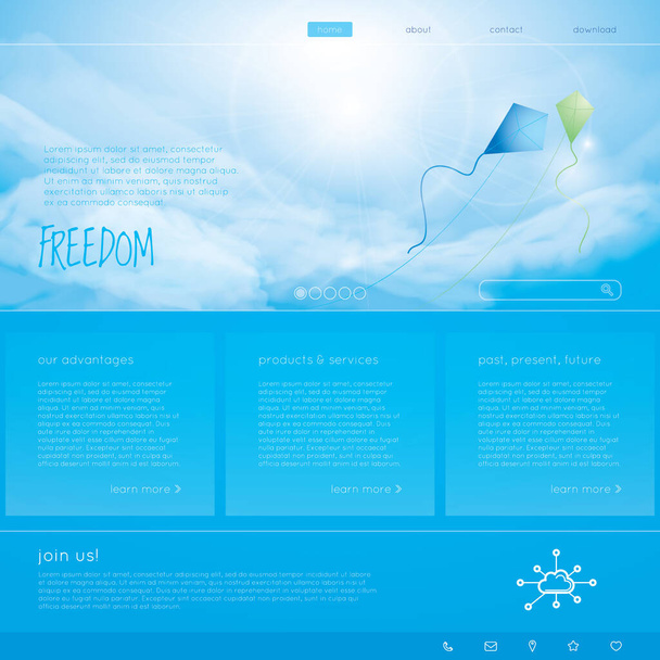 website template with blue sky and clouds - Vektor, obrázek