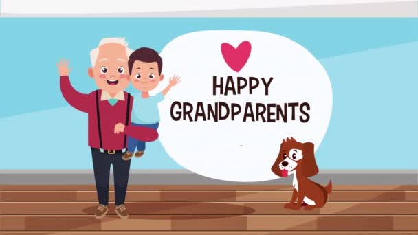 boldog nagyszülők napi kártya nagyapa emelő unoka és kabala - Felvétel, videó
