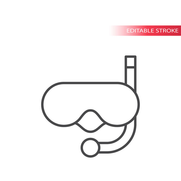 Goggles and snorkel thin line vector icon. Scuba diving mask outline symbol, editable stroke. - Vector, Image