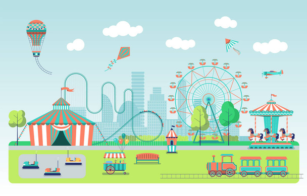 Flat amusement park - Vector, Image