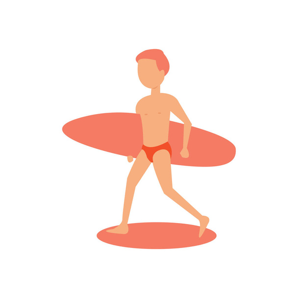 Kluk, co jde na pláž s prknem na surfování  - Vektor, obrázek