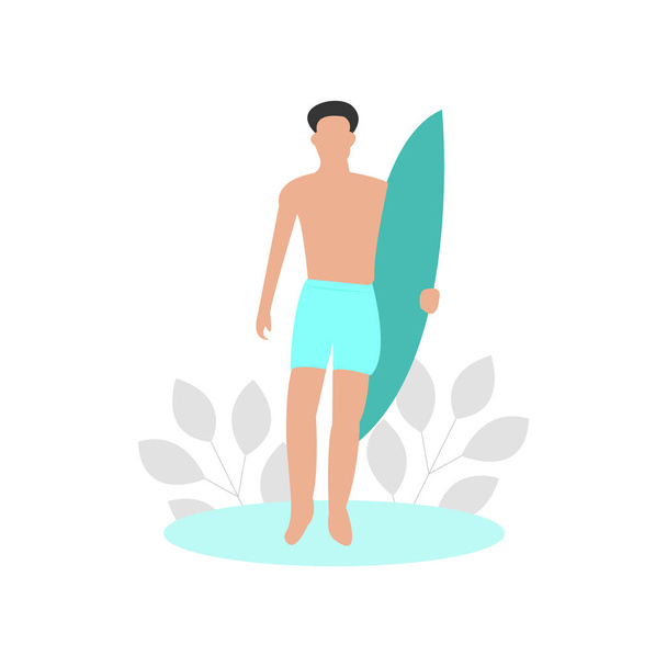 Ein Mann geht mit einem Surfbrett an den Strand  - Vektor, Bild